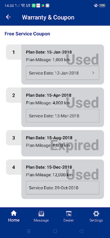 Old app coupon list showing an exact plan date for each check-up